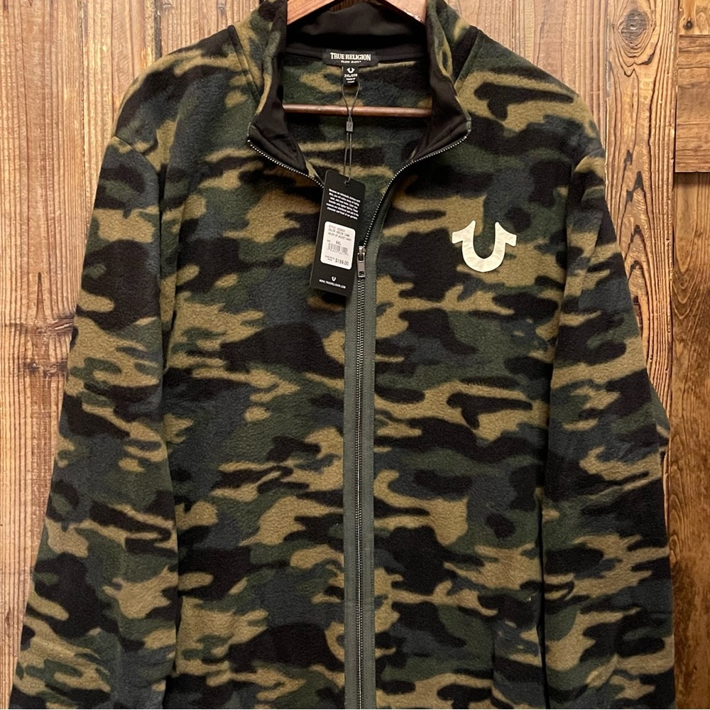 True Religion Fleece Camo Mens Zip Front Jacket XXL NWT New